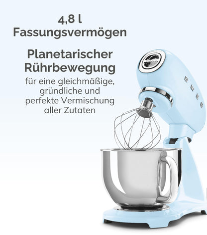 Smeg SMF03CREU Küchenmaschine 800W, Planetenrührwerk, 10 Geschwindigkeitsstufen, 4,8L Edelstahlschüssel