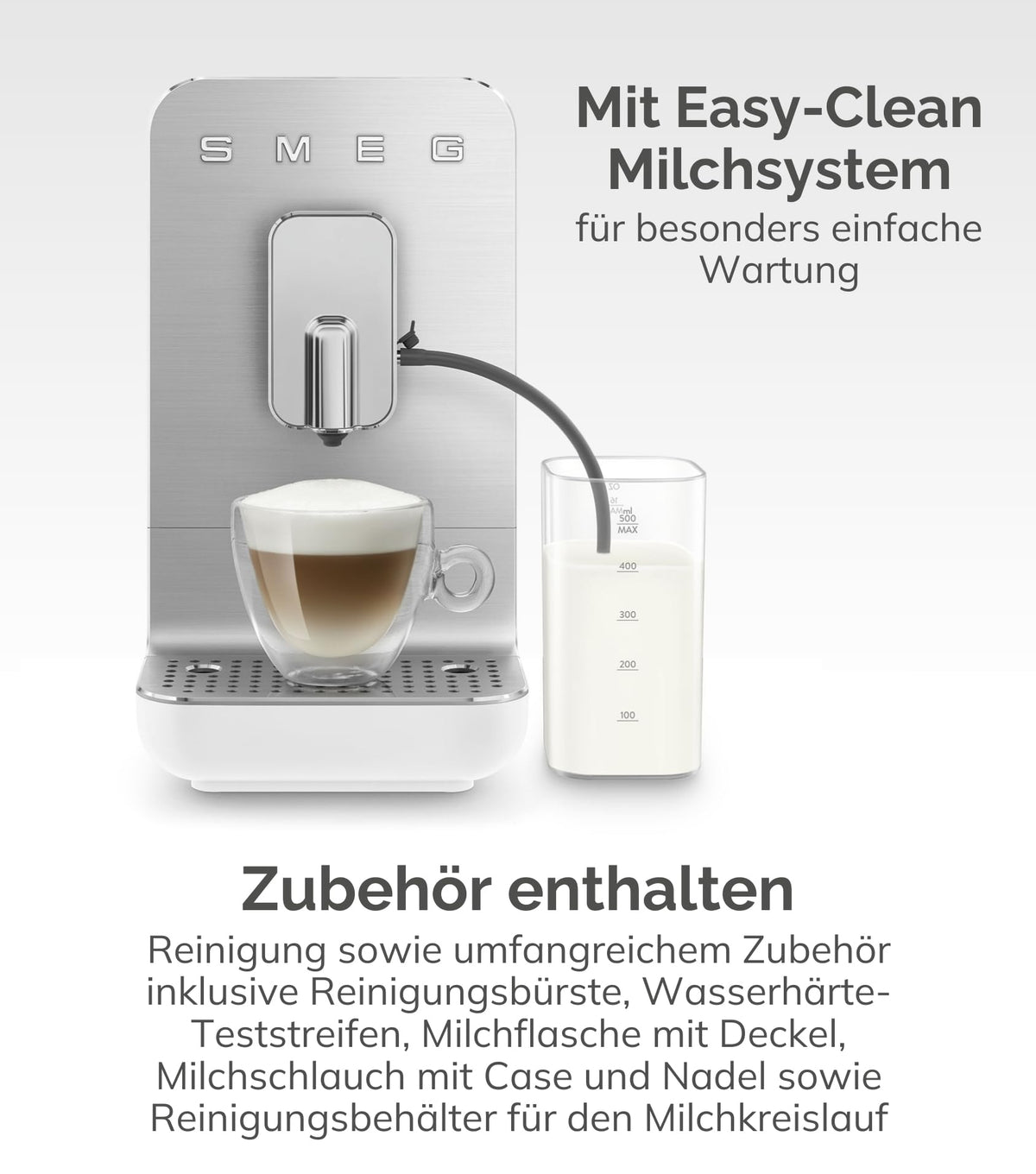 Smeg Kaffeevollautomat BCC13WHMEU Weiß – Espressomaschine mit Milchsystem, Kaffeemühle & Thermoblock
