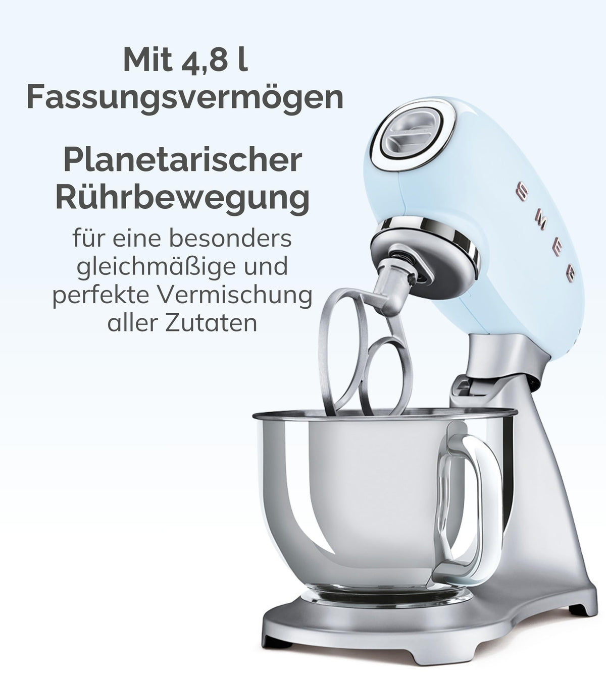 Smeg Küchenmaschine 4,8L mit Planetenrührwerk, 10 Geschwindigkeitsstufen, 800W, Edelstahlschüssel