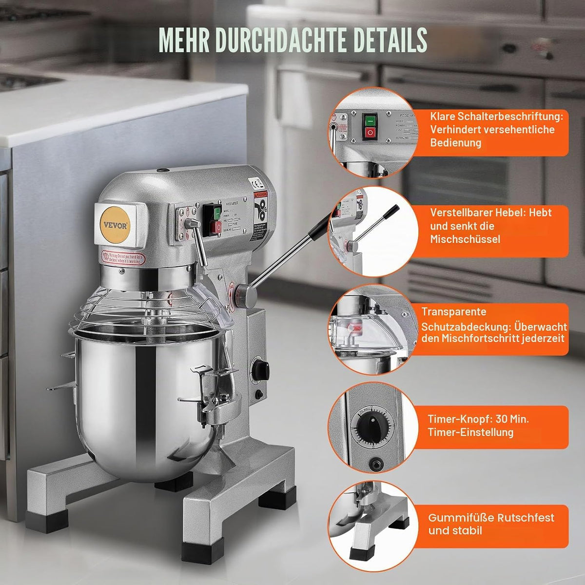 VEVOR Kommerzieller Küchenmixer, 14 l kommerzieller Standmixer mit 3 einstellbaren Geschwindigkeiten