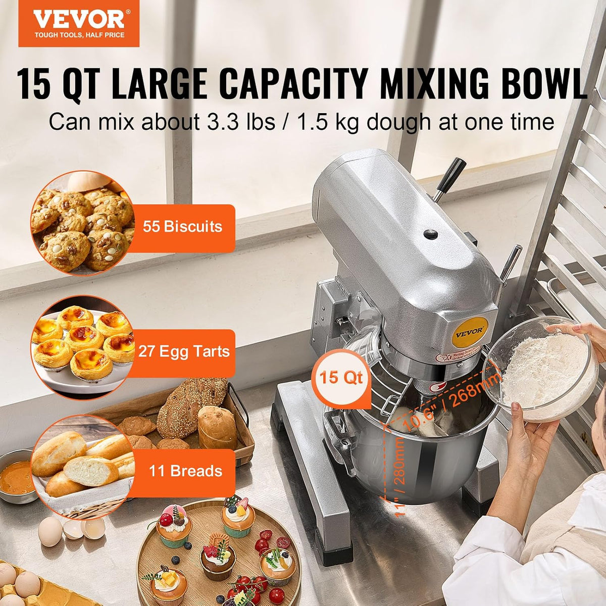 VEVOR Kommerzieller Küchenmixer, 14 l kommerzieller Standmixer mit 3 einstellbaren Geschwindigkeiten
